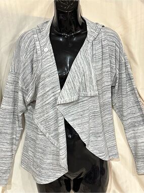 Balance Collection Heather Light Gray Hooded Open-Front Cardigan